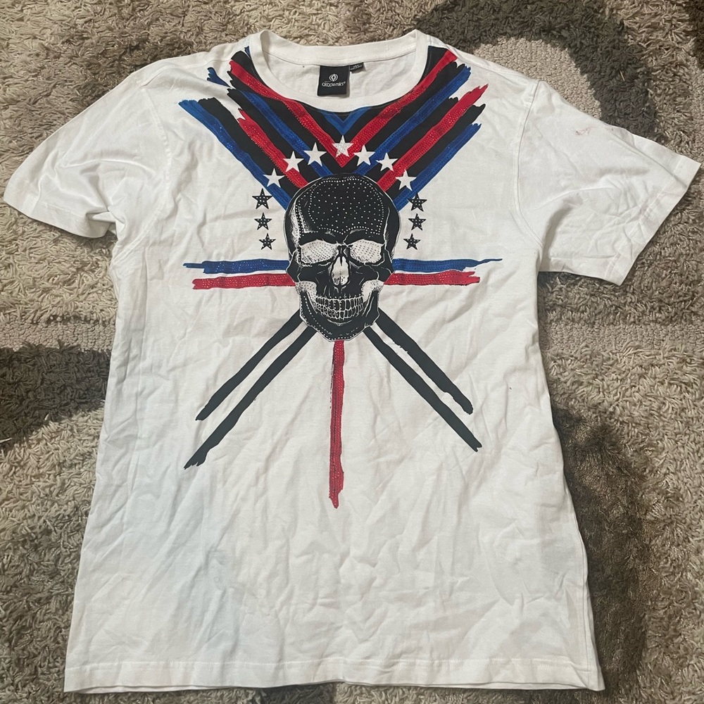 Y2K Akademiks Graphic Skull Star Multi White, Blue, Red T- Shirt Men’s 2XL